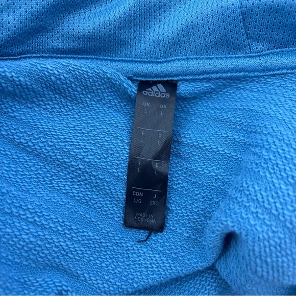 Adidas Blue Large Men's Sweatshirt Pullover Hoodie Cotton Blend Athletic - Picture 5 of 8